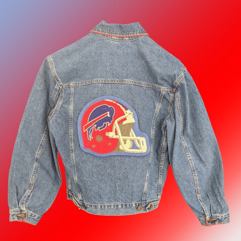Denim Jacket with Beaded Buffalo Bills Logo