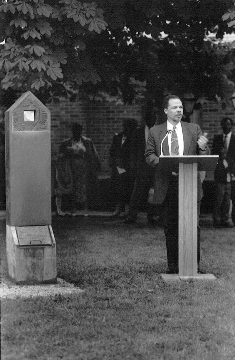 Houston Conwill pictured with Station at St. John's African Methodist Episcopal Church, Niagara Falls, New York