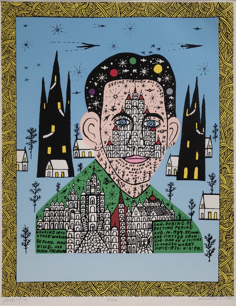 Howard Finster (American, 1916-2000) looking in, undated silkscreen, ed 37/100 22 x 28” Gift of Jack Edson