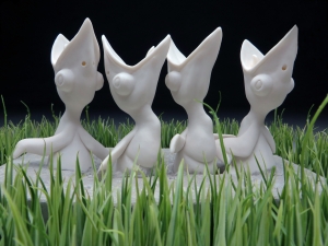 Embedded, 2013 Porcelain, wood, synthetic grass, h 7 x w 13 x d 9 in.