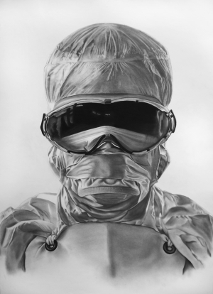 Patrick Foran, Contain Face, 2014, charcoal on paper, 60 x 44 inches.