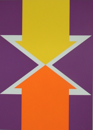 Two arrows pointing to each other, with a purple background.