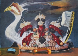 Les Montres Molles ½ Sommeil Porc from the Les Diners de Gala portfolio, 1971, photolithograph and etched remarque on Japon nacré paper, edition AP 37/50, Castellani Art Museum of Niagara University Collection, Gift of Dr. Paul and Mrs. Beverly Cutler, 1997