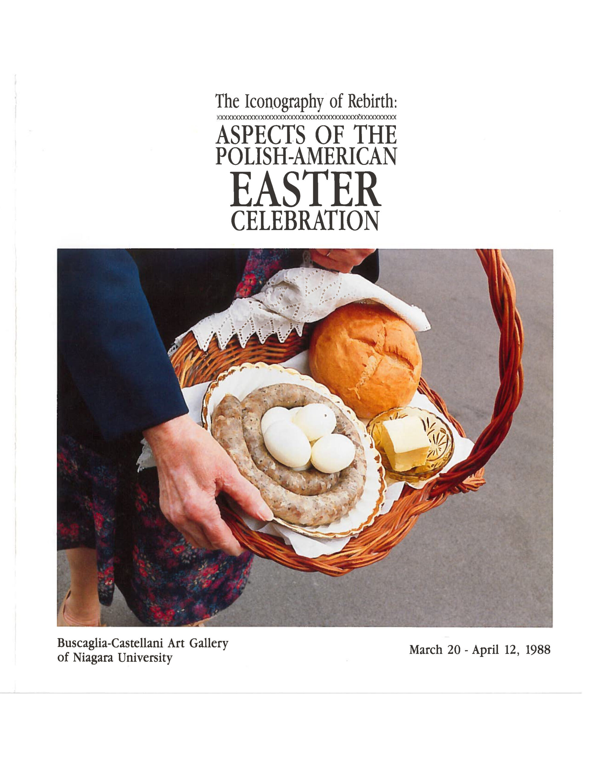 Cover of "The Iconography of Rebirth : Aspects of the Polish-American Easter Celebration", featuring a basket of Polish-American food.