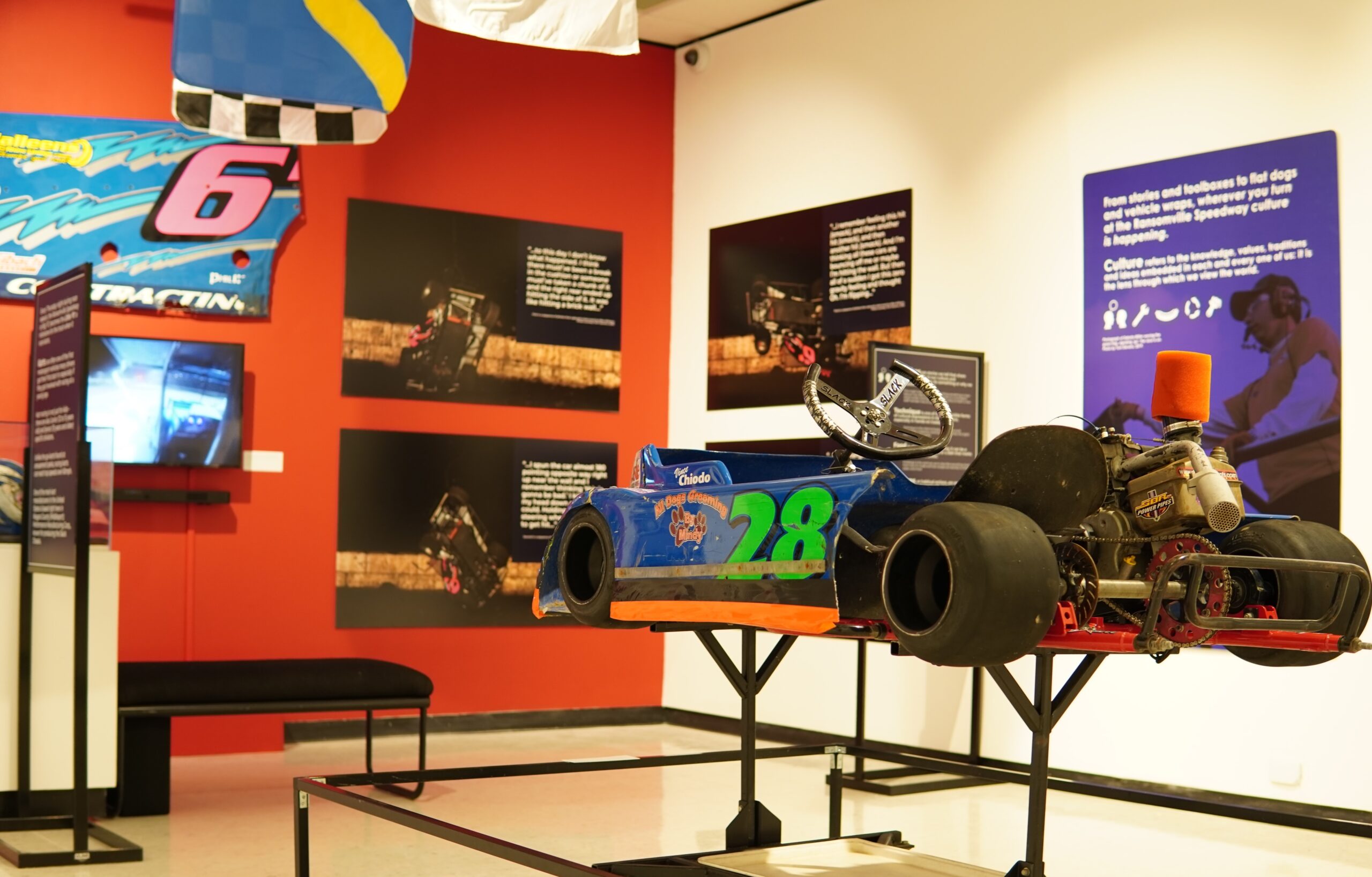 Installation photo of the Ransomville Speedway exhibition, courtesy of the Castellani Art Museum of Niagara University, 2021