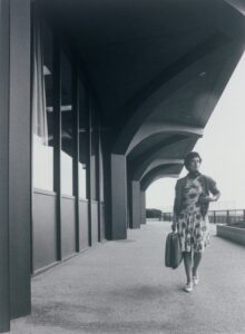 Person walking, black and white