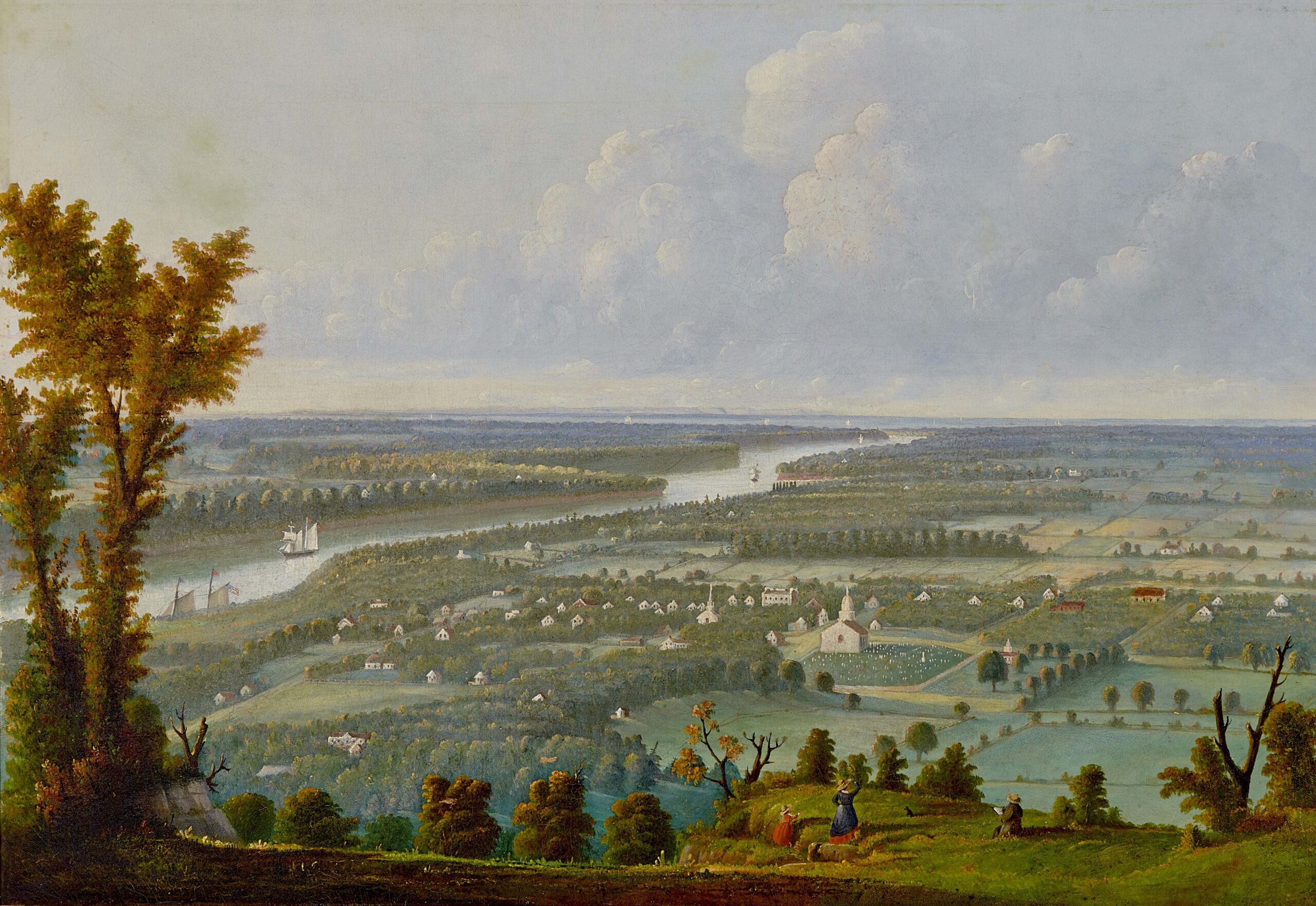 Capt. James Van Cleve (American, 1808-1888) View of Lewiston Village, Niagara River, Lake Ontario, and Highlands of Toronto, from the Mountain Ridge, c. 1861, oil on canvas, Courtesy of Peter Barton Hutt