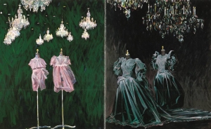 The Ringbearer and the Flower Girl/The Bride and the Bridesmaid, 1988 acrylic on canvas, 80 x 132 inches. Collection of Mr. and Mrs. Savino Nanula, Grand Island, NY.