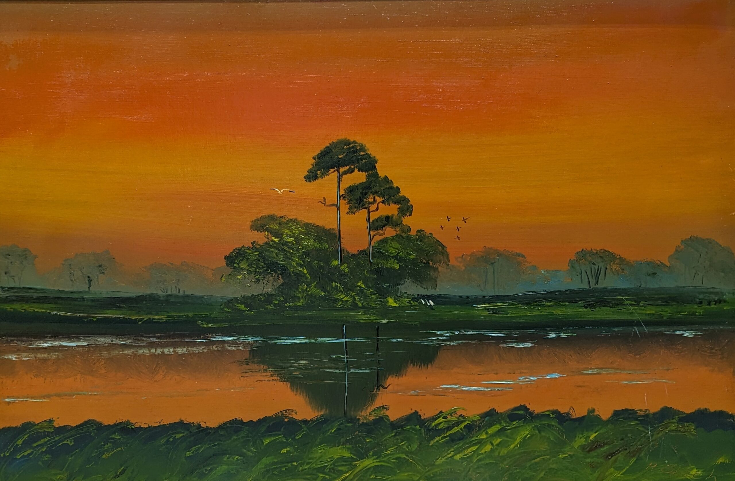 Al “Blood” Black (b. 1947) Untitled (Orange Sunset), n.d. oil on Upson board with artist made frame, 24 x 35-1/2 in. Collection of Ray and Selina McLendon