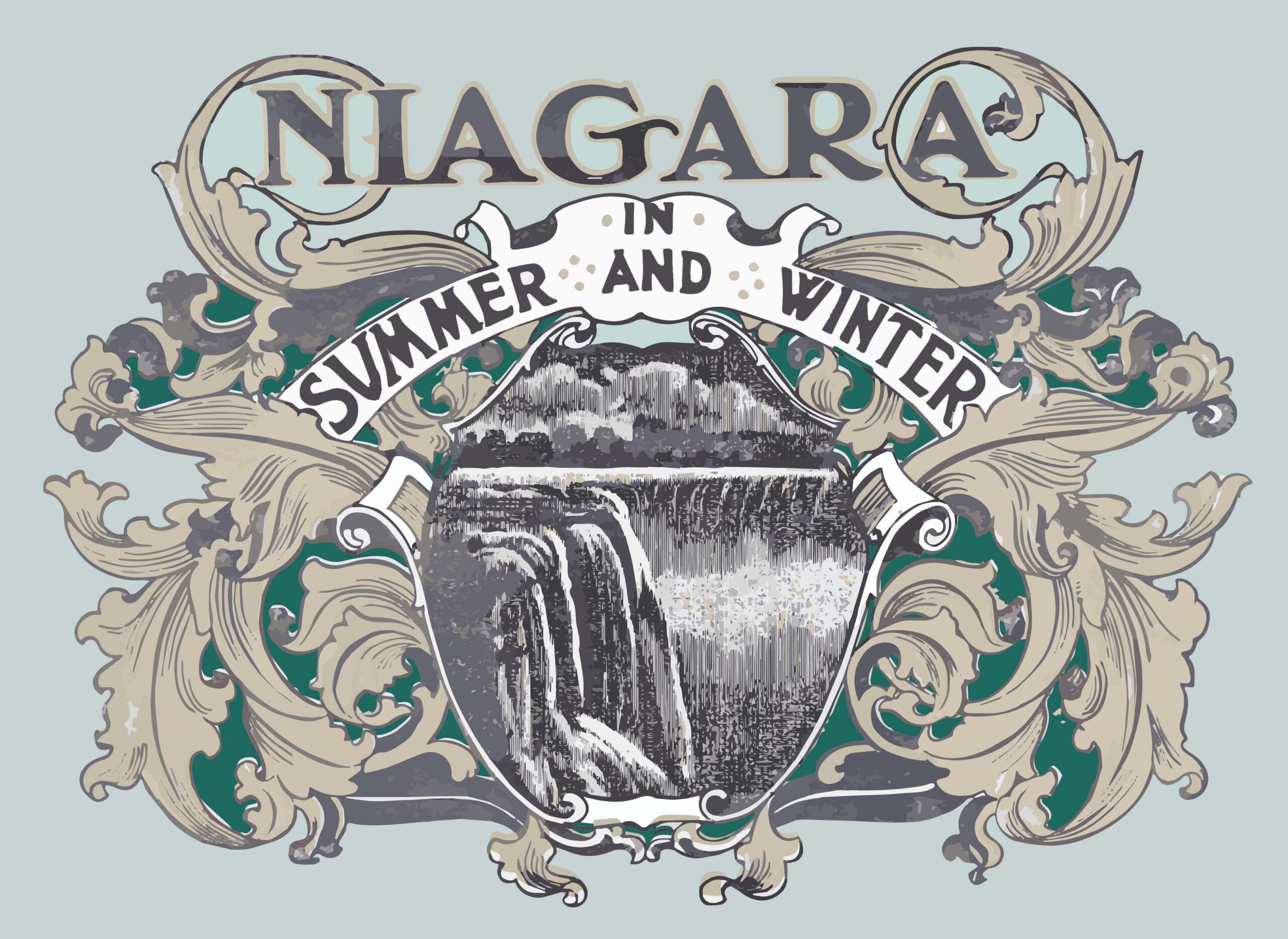 A cover for "Niagara in Summer and Winter", featuring flowers and a shot of the Falls.
