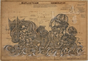 Picnic, 2010, graphite on vintage blueprint paper, 17 x 22 inches.